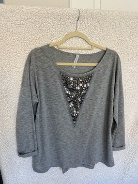 Grey Embellished Jewel Top scoop neck